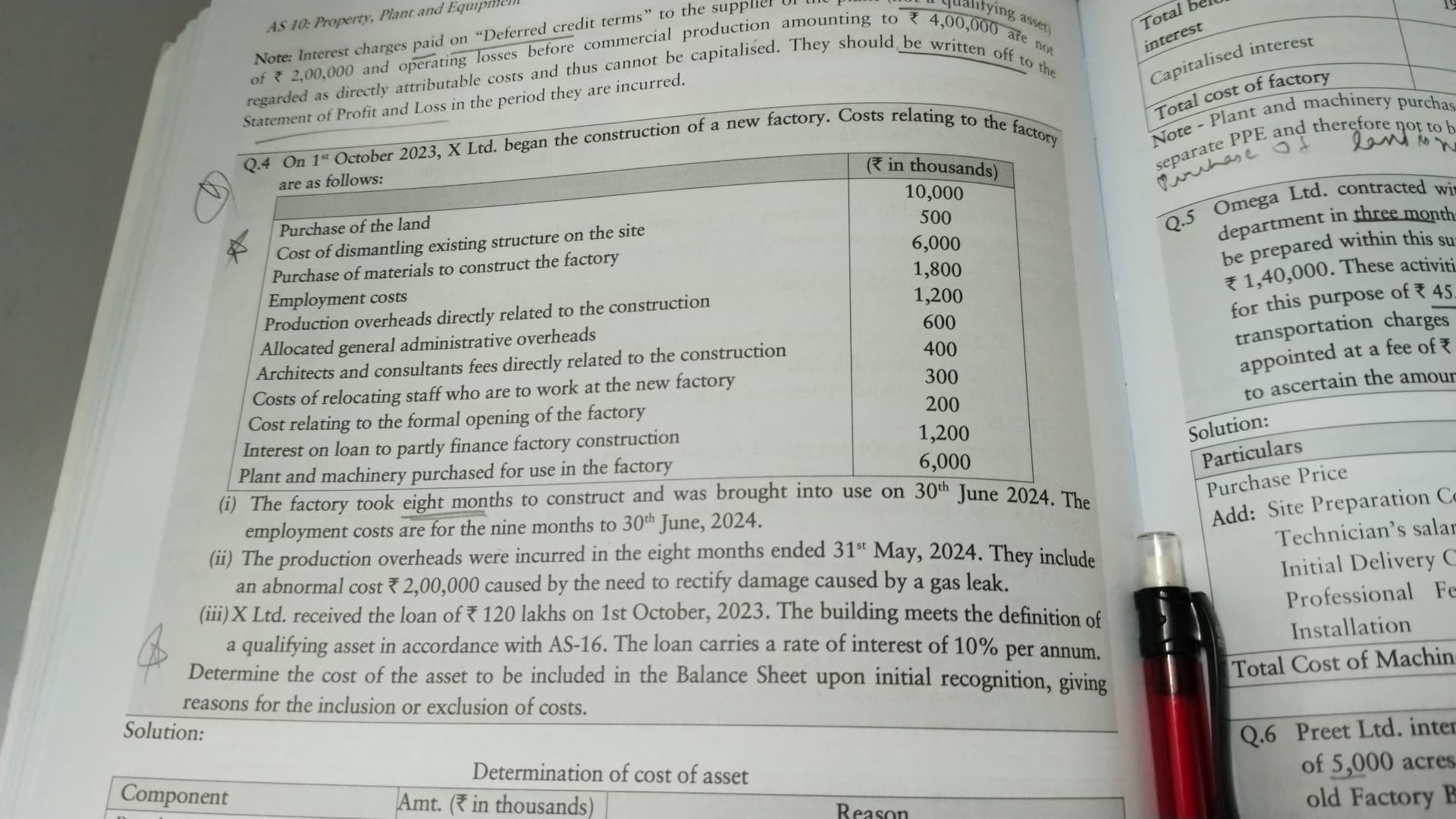 Image attached to the doubt: If we have purchased land then it will include in cost of factory as per AS-10