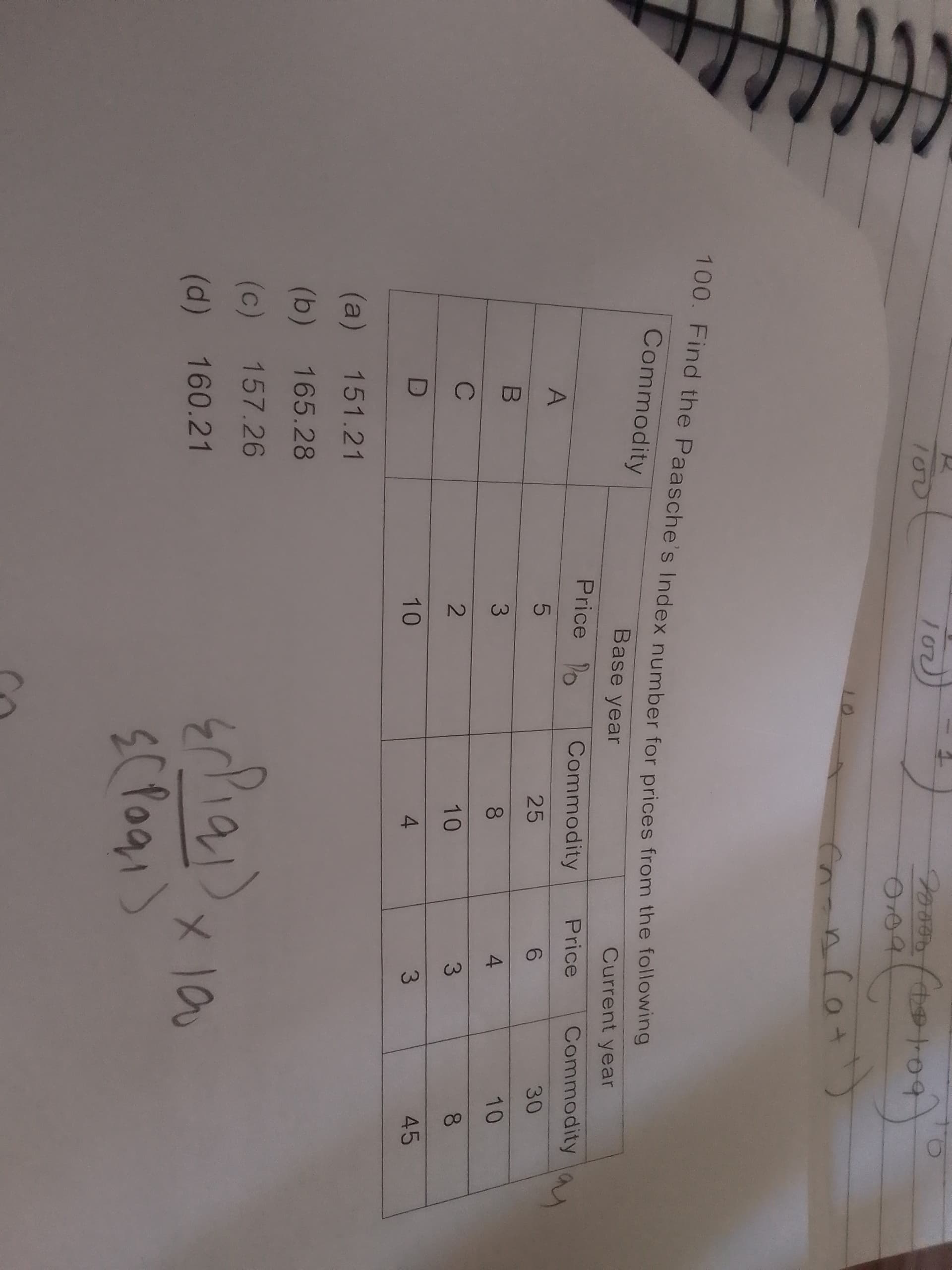 Image attached to the doubt: Paashe index number
