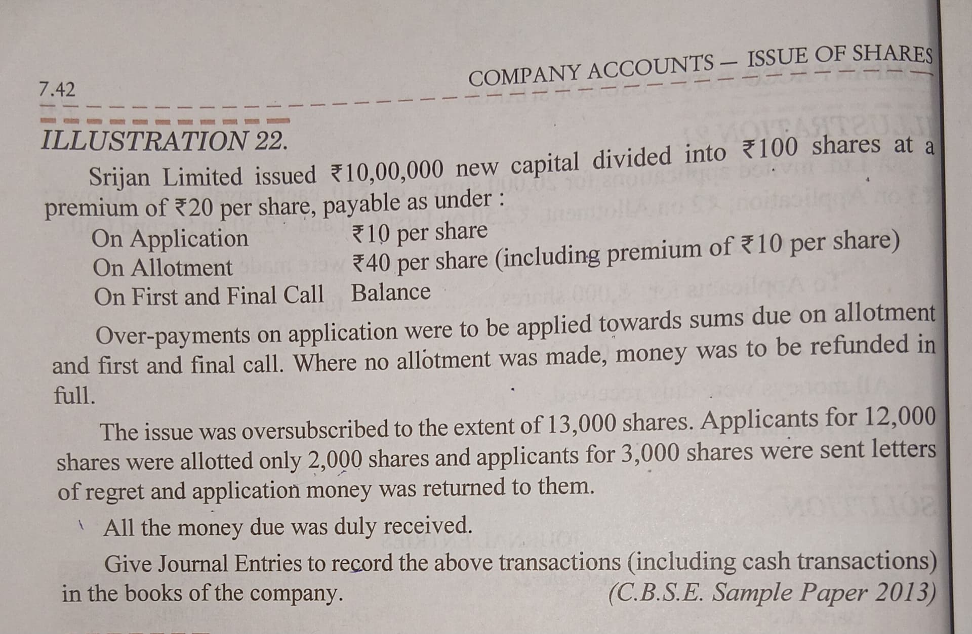 Image attached to the doubt: Give me the second entry which is adjustment of allotment in application