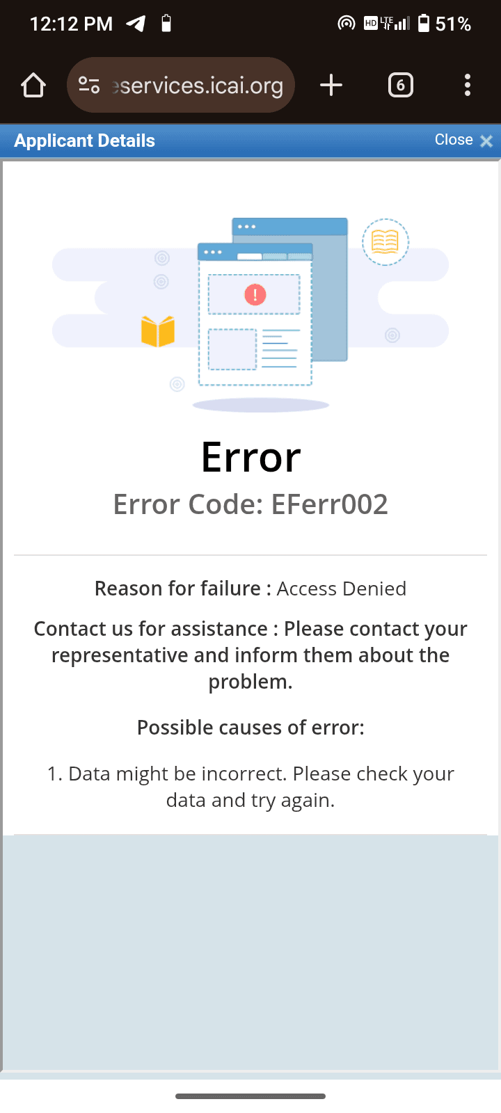 Image attached to the doubt: I'm facing issue with registering for icai intermediate, when I click on…