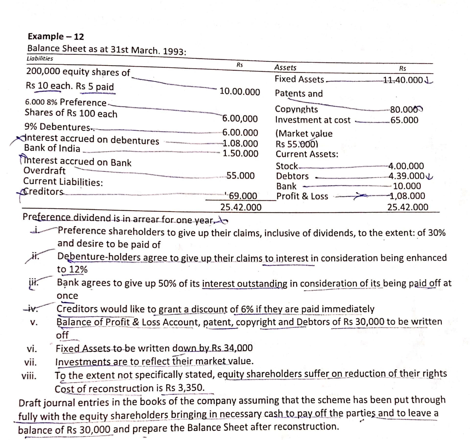 Image attached to the doubt: How to solve last adjustment of equity shares capital and bank account balance ?