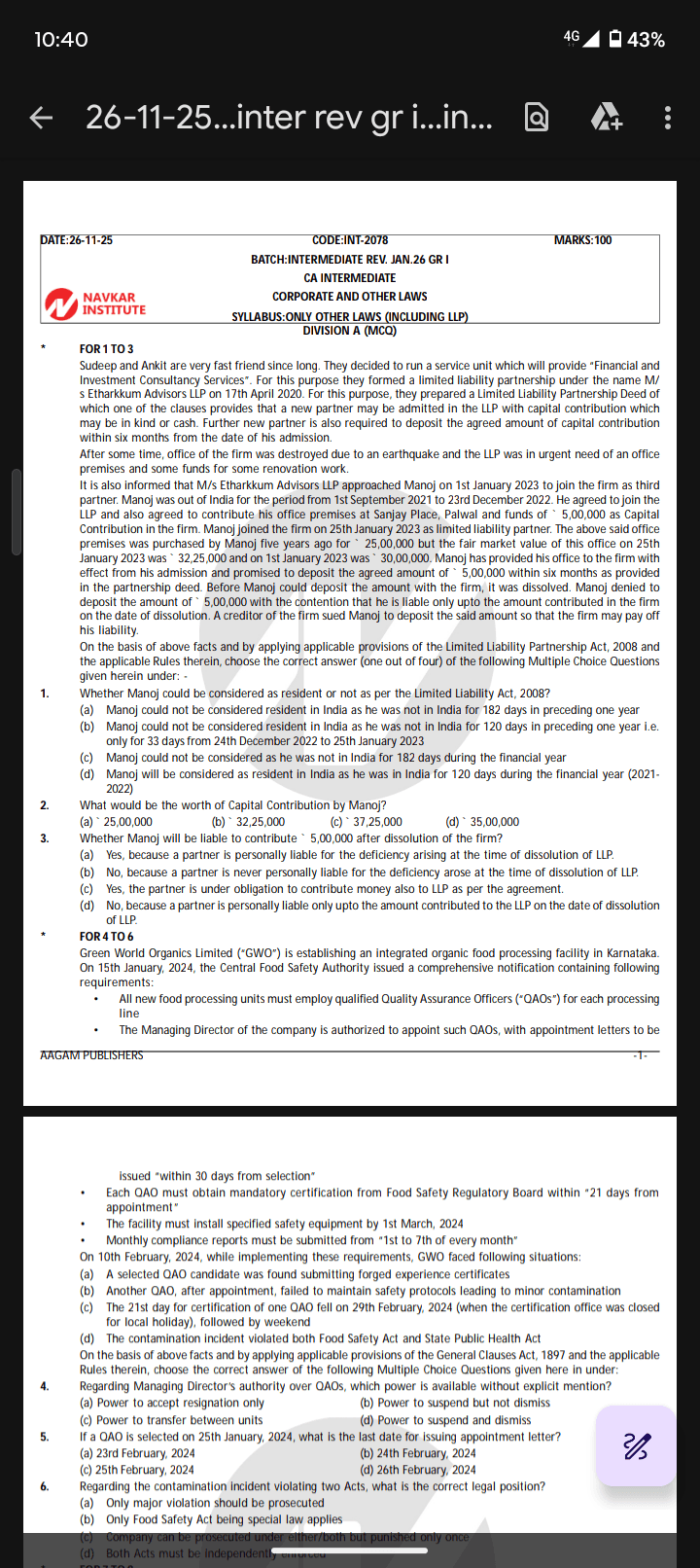 Image attached to the doubt: Ans 1 to 3