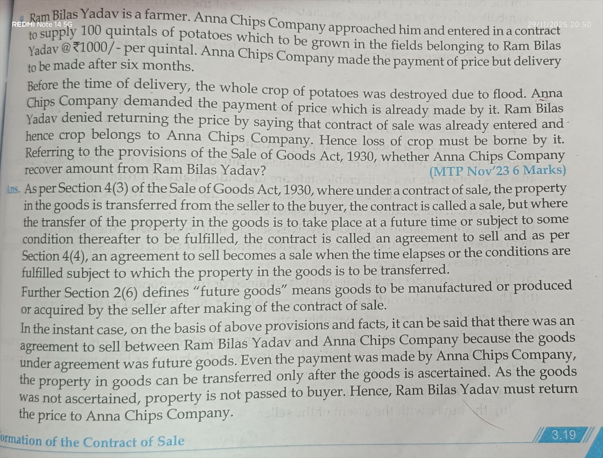 Image attached to the doubt: As potatoes are future specific goods.. Iska alternative ans bhi to ban sakta…