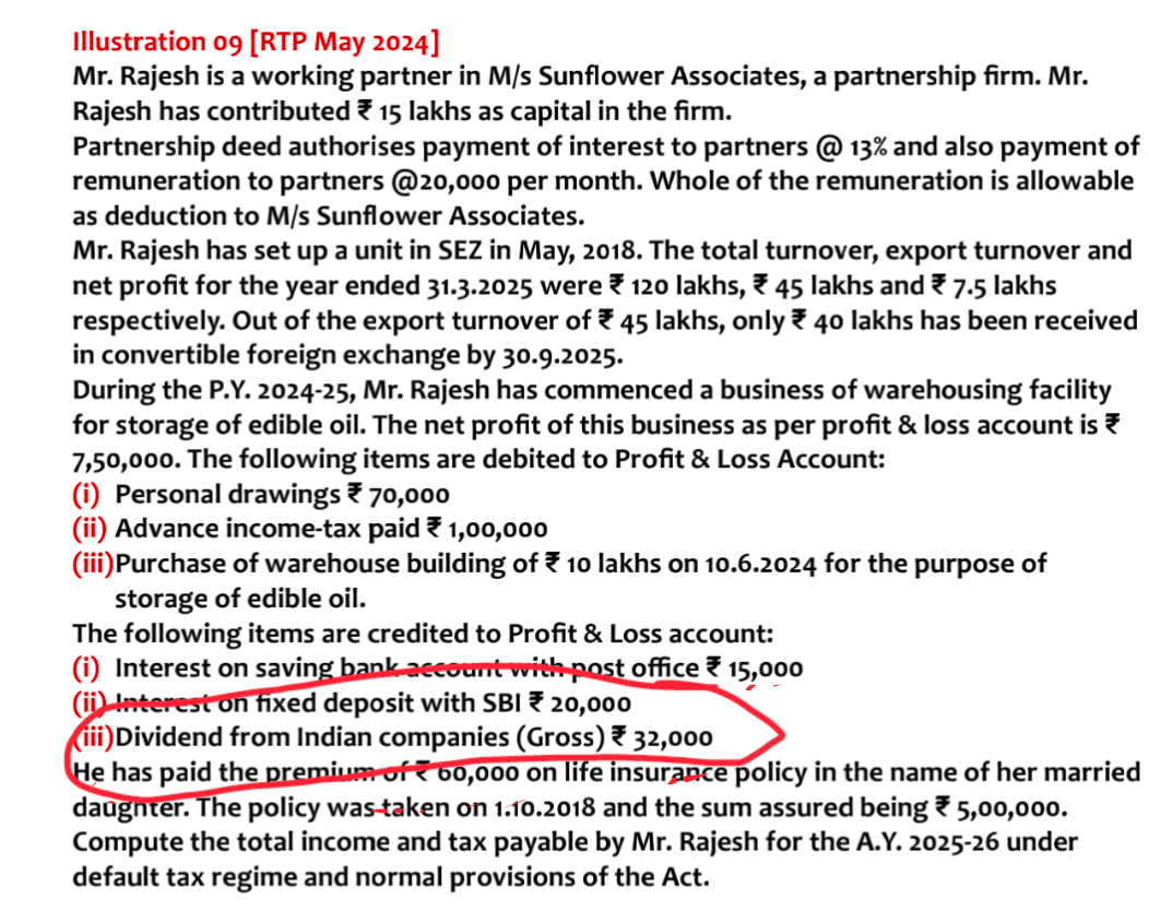 Image attached to the doubt: Iss question me dividend par tds kyu nhi less hua tax payable calculate krte…
