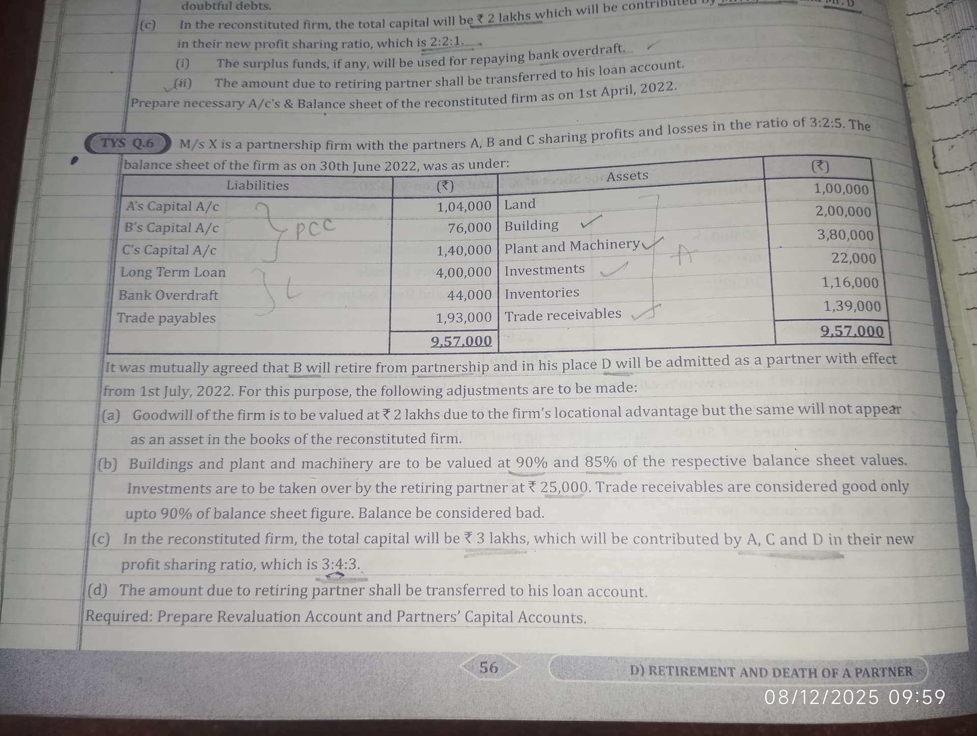 Image attached to the doubt: Question from retirement of partners... having problem in bank account