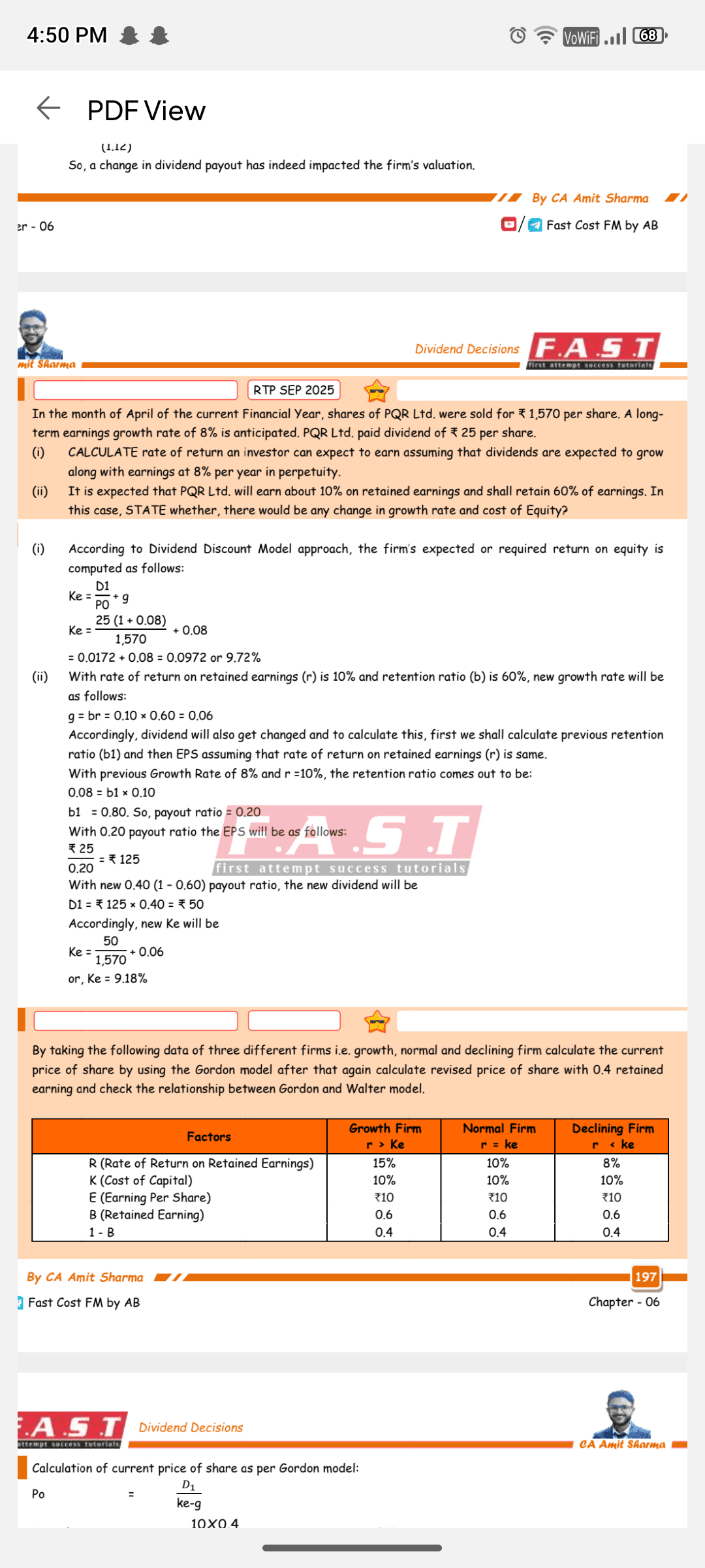 Image attached to the doubt: Why in the sub question 2 growth is not added to dividend can anybody tell
