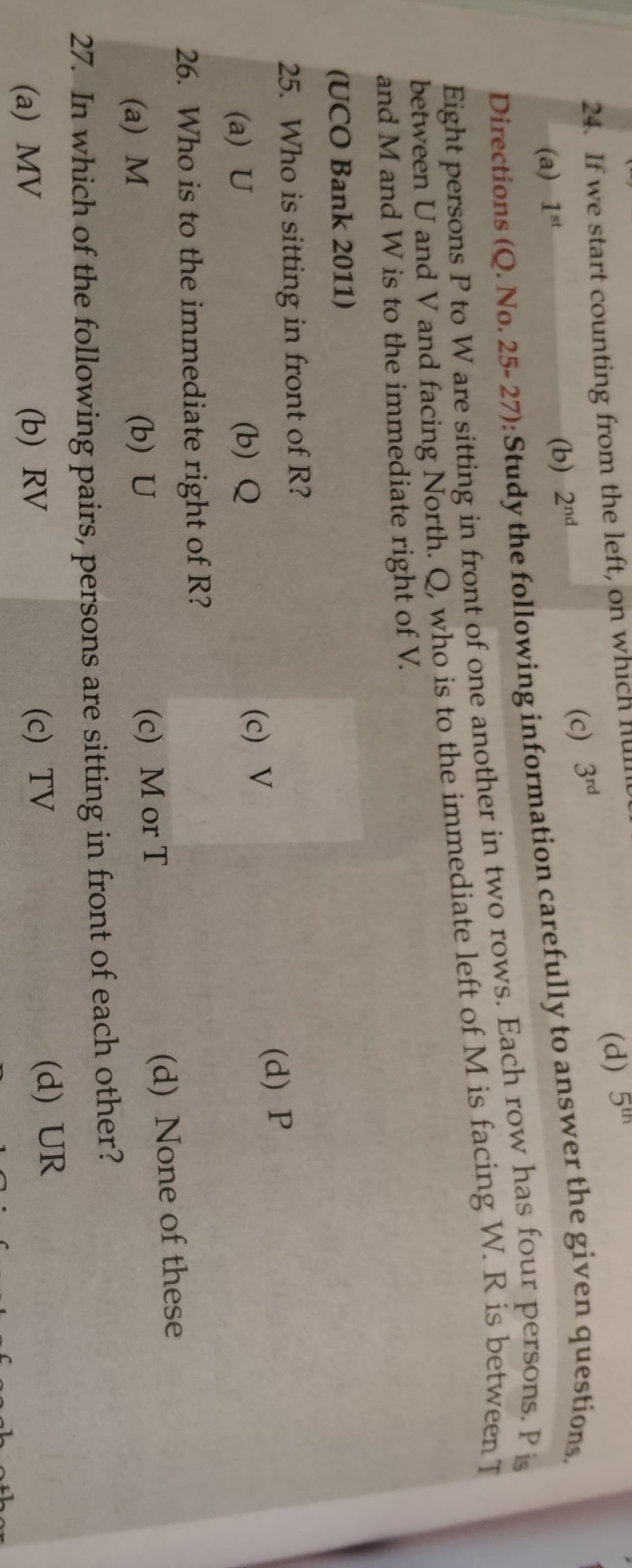 Image attached to the doubt: Guys in question 25-27 there are persons from p to W so the eight person will…