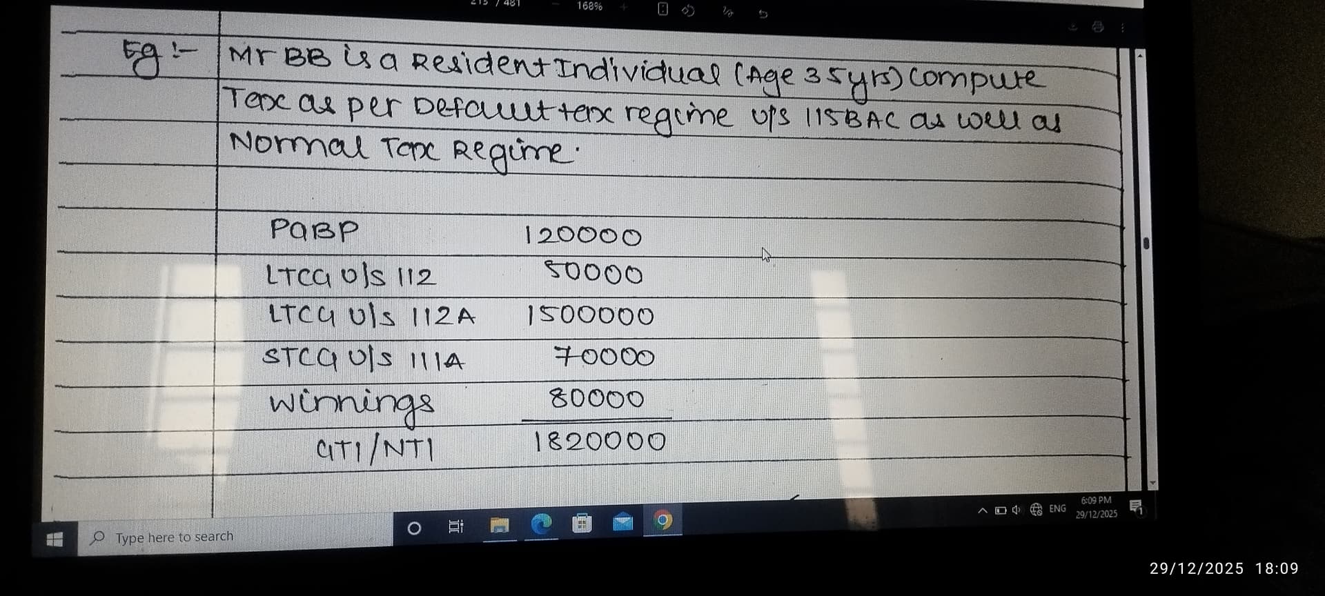 Image attached to the doubt: In this question LTCG 112A me 15lakhs me se 1.60lakhs Q less kiye hai???.…