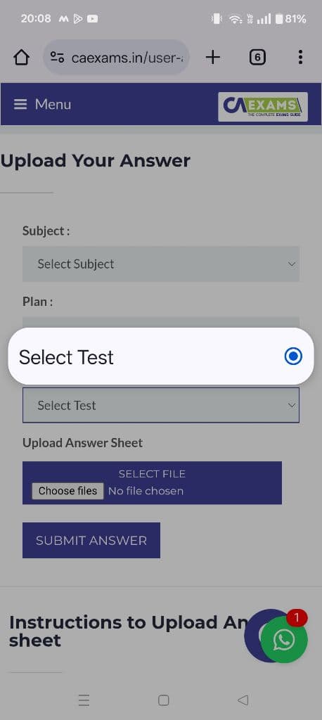 Image attached to the doubt: Kisi ke test upload hone par ye arha he kya anyone isko kese thik Krna Test…