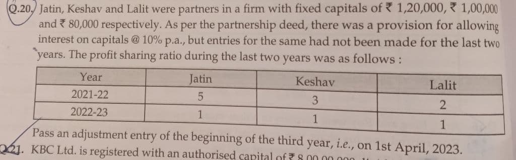 Image attached to the doubt: I am unable to pass adjusting entry for this Question