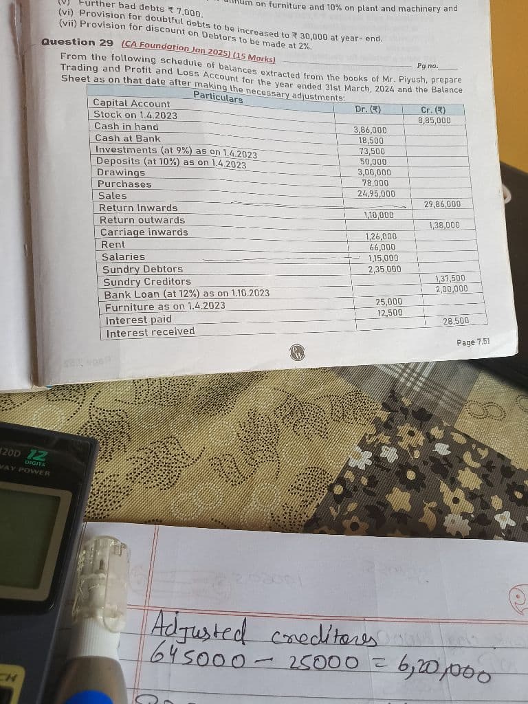 Image attached to the doubt: Can anyone please help me with Final Accounts Homework Question No. 29?
