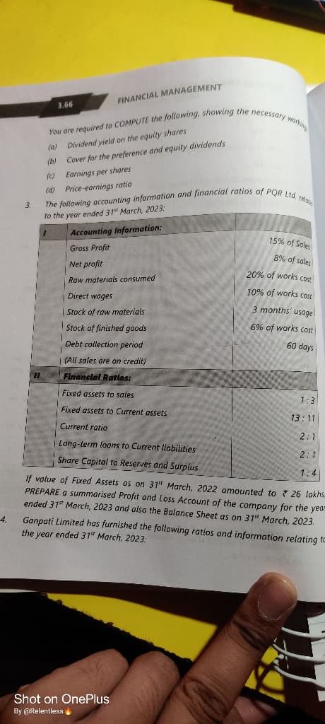 Image attached to the doubt: Financial management chapter 3 In question no 3 why closing stock of finish…