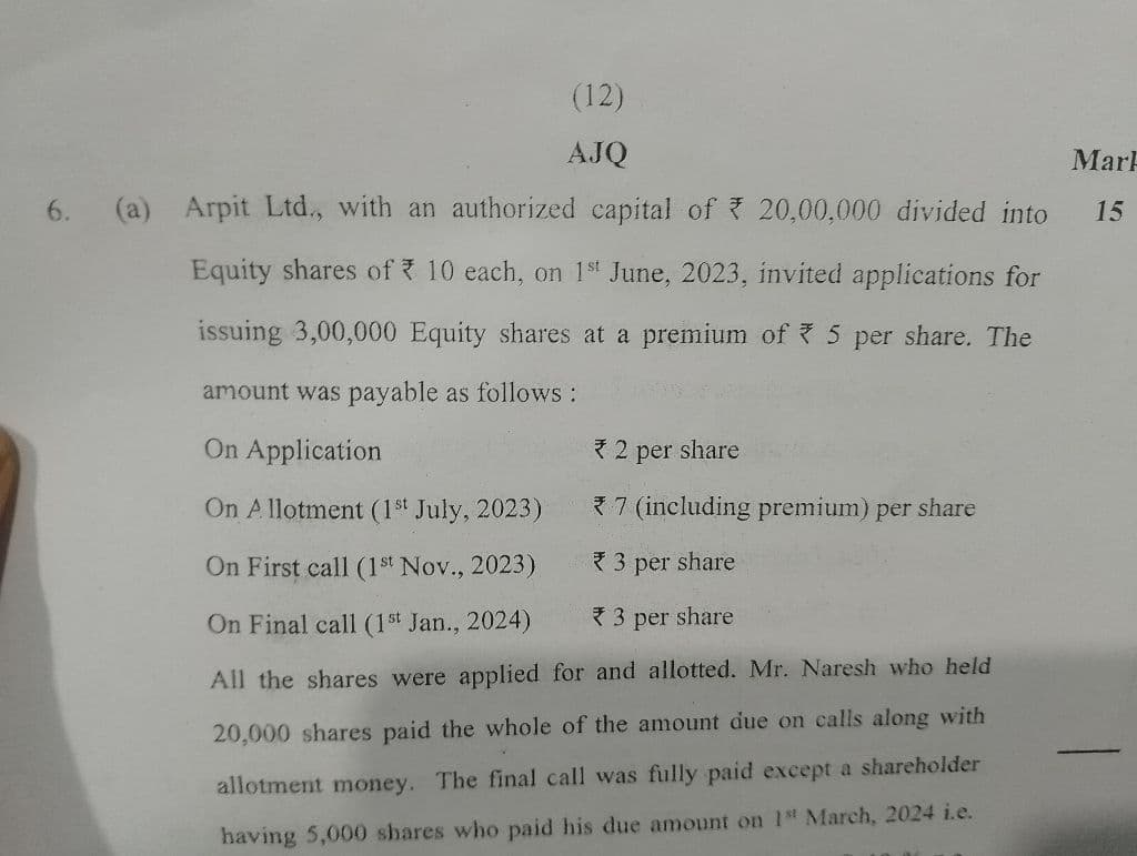 Image attached to the doubt: Kya ye question me printing mistake he?? Co* apne authorised capital se jayada…