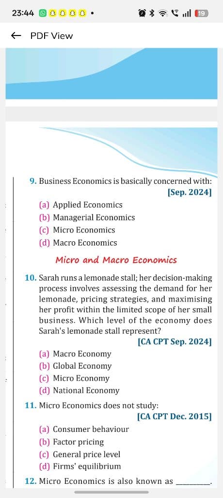 Image attached to the doubt: Question 9 business economics is basically concerned made to