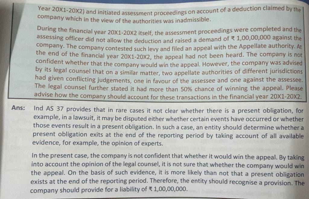 Image attached to the doubt: Why provision is created when the legal team stated chances of win is more…