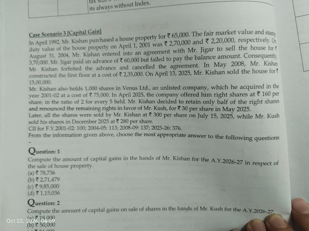 Image attached to the doubt: What was capital gain of this question
