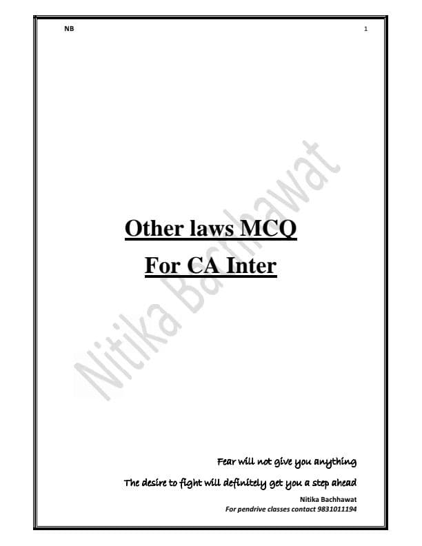 First page of Other Laws MCQs by Nikita Bachhawat