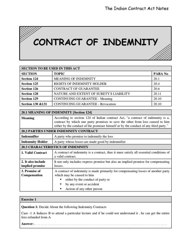 First page of Indian Contract Act 1872, Best Detailed Notes