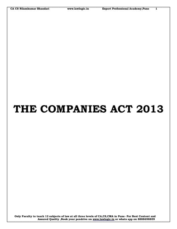 First page of Companies Act 2013, Best Notes by CA Nilamkumar Bhandari