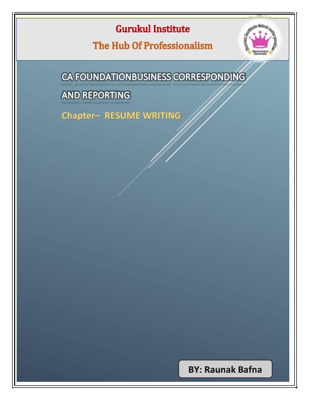 First page of Resume Writing Notes for CA Foundation Law