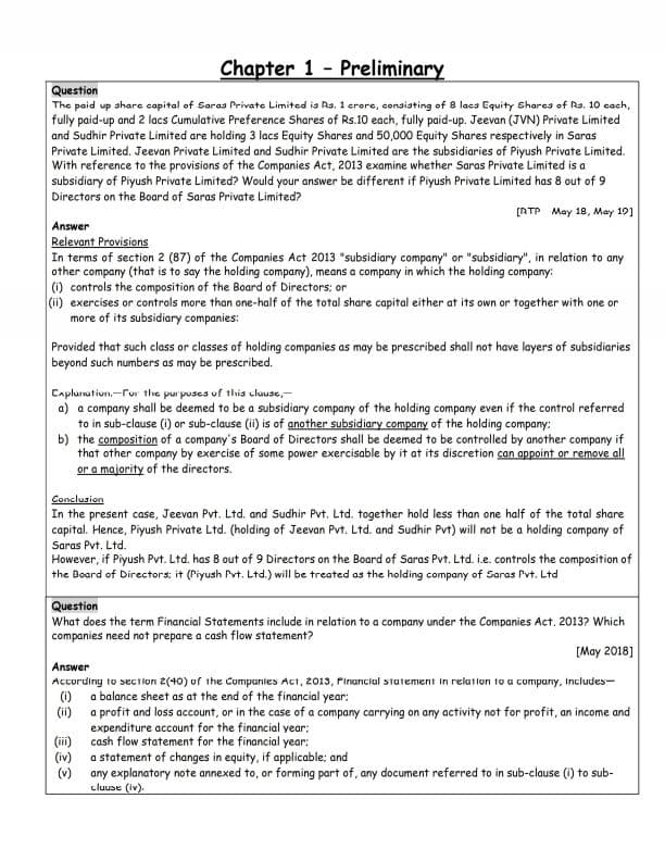 First page of Chapter 1 Preliminary Question Bank for Practice