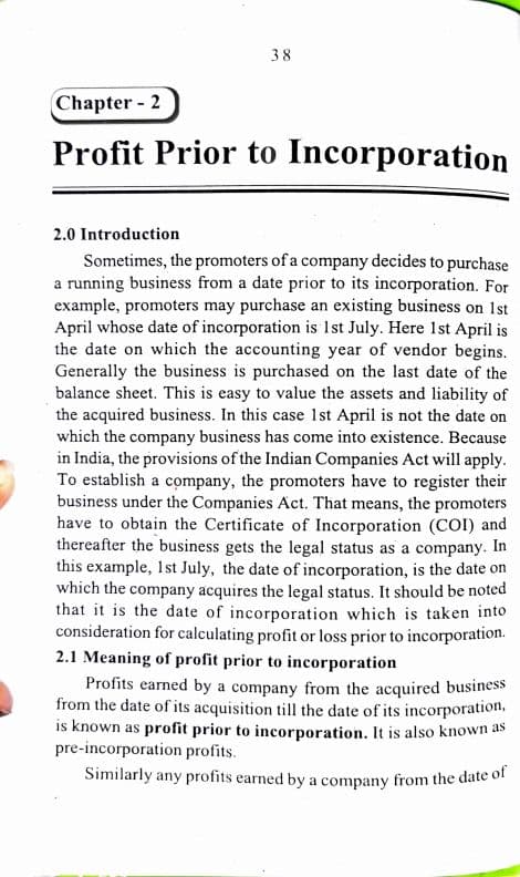 First page of Profit prior to incorporation