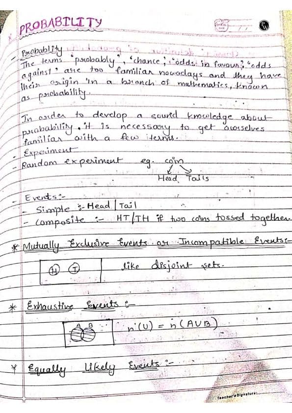 First page of Probability Hand Written Notes