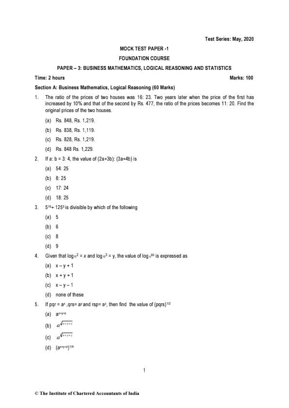 First page of Math MTP 1