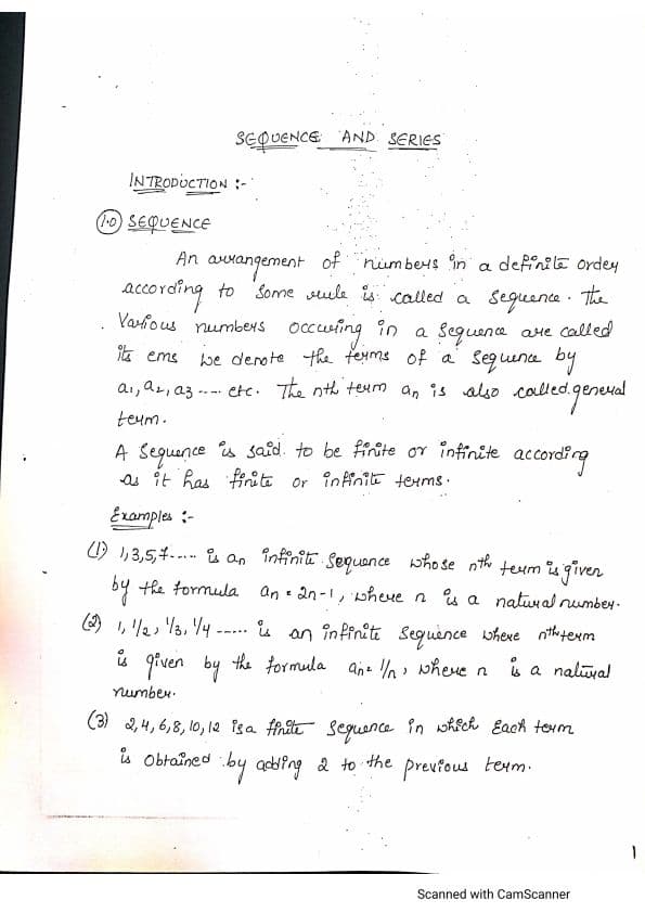 First page of Sequence and series notes