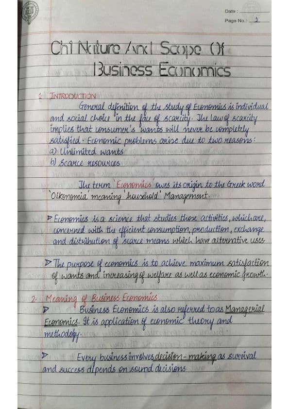 First page of Eco notes