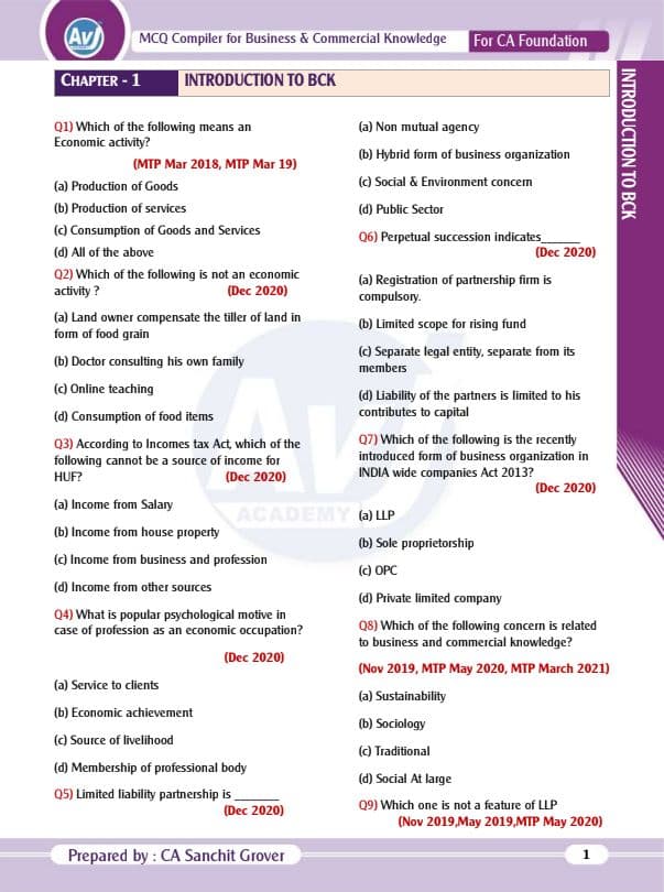 First page of Bck ch 1 to 6 mcqs