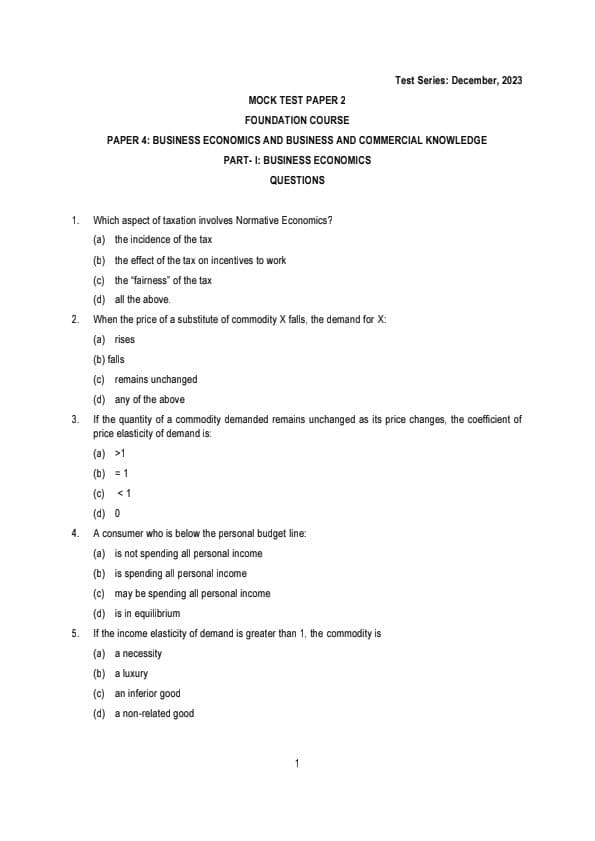 First page of Mock.test paper 2 of economics with solved solutions