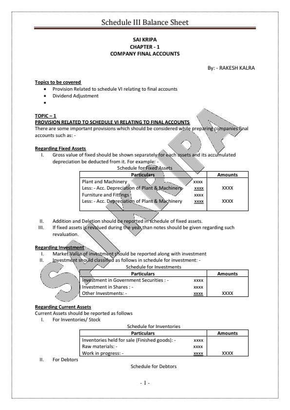 First page of Company Final Accounts RAKESH KALRA sir's notes.