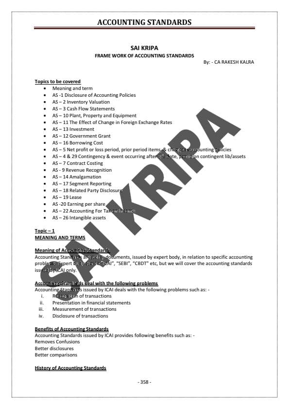 First page of Accounting Standards Notes By CA RAKESH KALRA