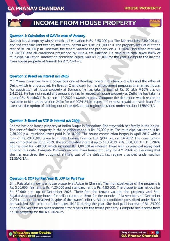 First page of CA Pranav Chandak Fast-track Questions House Property