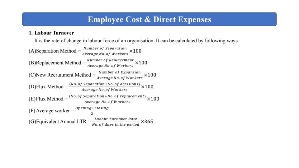 First page of Employee cost - summary notes