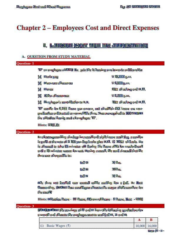 First page of Employees Cost and Direct Expenses By CA Prakash Patel.