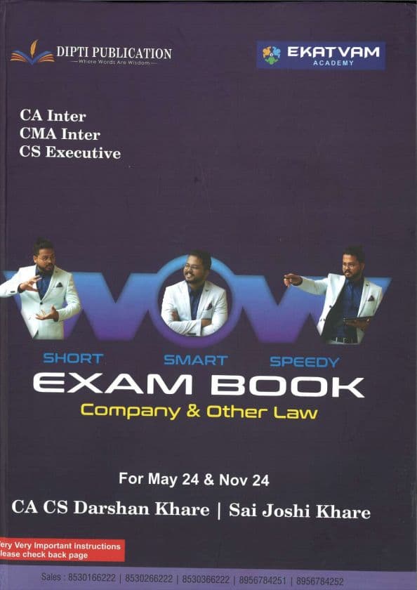 First page of WOW EXAM BOOK [Company & Other Law] By Darshan Khare Sir
