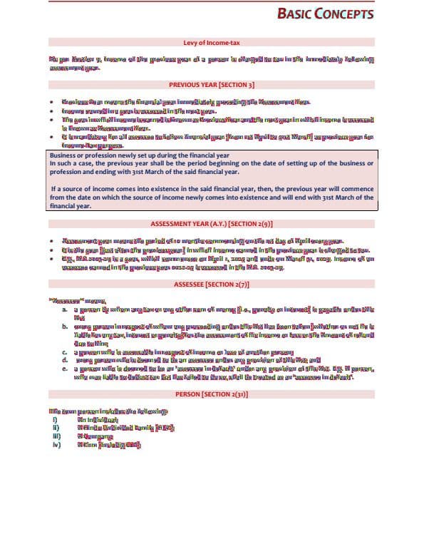 First page of Direct Tax Summary Notes