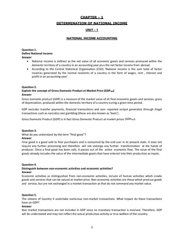 First page of National income unit 1 notes