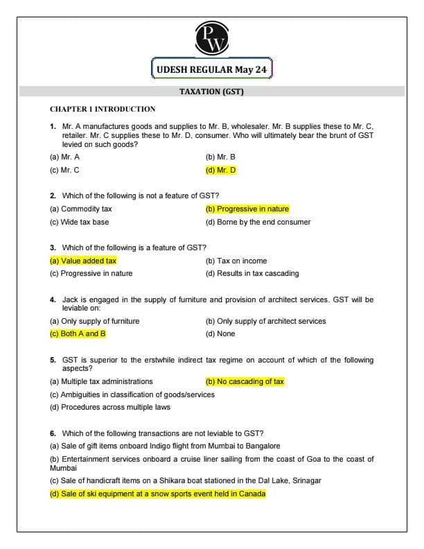 First page of Ca inter Gst Mcqs Ca Jasmeet