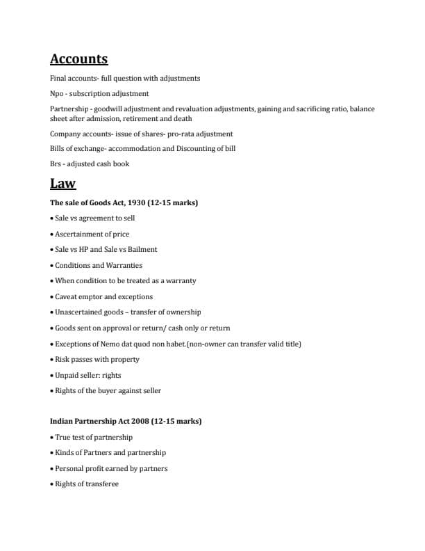 First page of Important topics for CA Foundation exams !