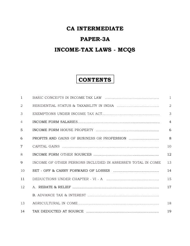 First page of Income Tax MCQ Practice Questions
