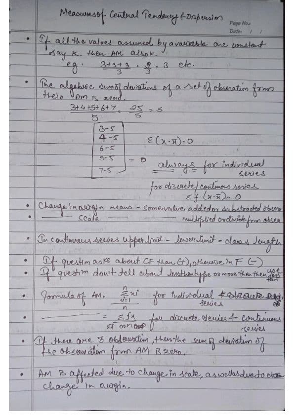 First page of Central Tendency and Measures Of Dispersion Finest And Shortest Notes With Proper Examples.