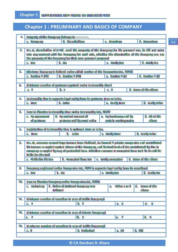 First page of CA INTER LAW DARSHAN KHARE MCQ