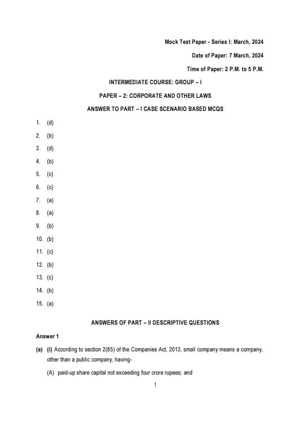 First page of MTP Law Suggested Answers for May24 exams issued by ICAI. Follow for more.