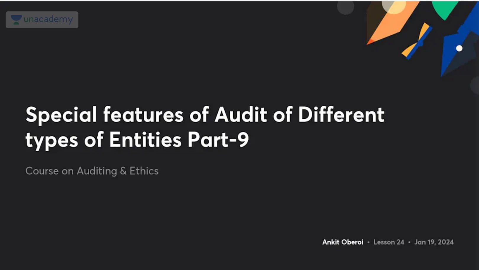 First page of Special Features of Audit of Different types of Entities-Chart