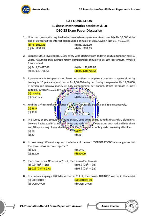 First page of CA-FND (DEC-23 EXAM) WITH ANSWER KEY