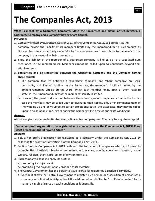 First page of Business law Companies Act,2013 Notes PDF