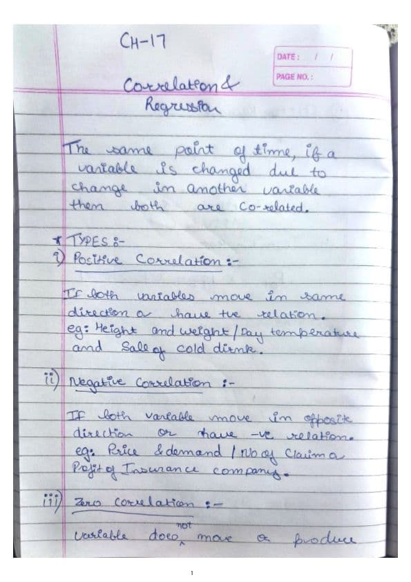 First page of Fully explained notes of correlation and regression